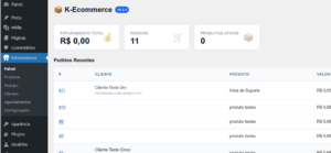 Configurações no admin