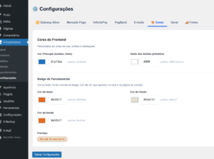 Configurações no admin