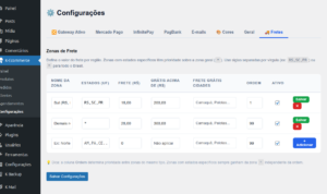 Configurações no admin