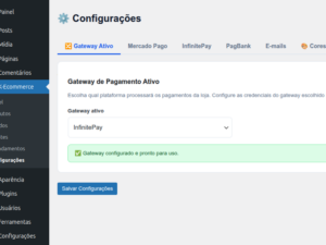 Configurações no admin